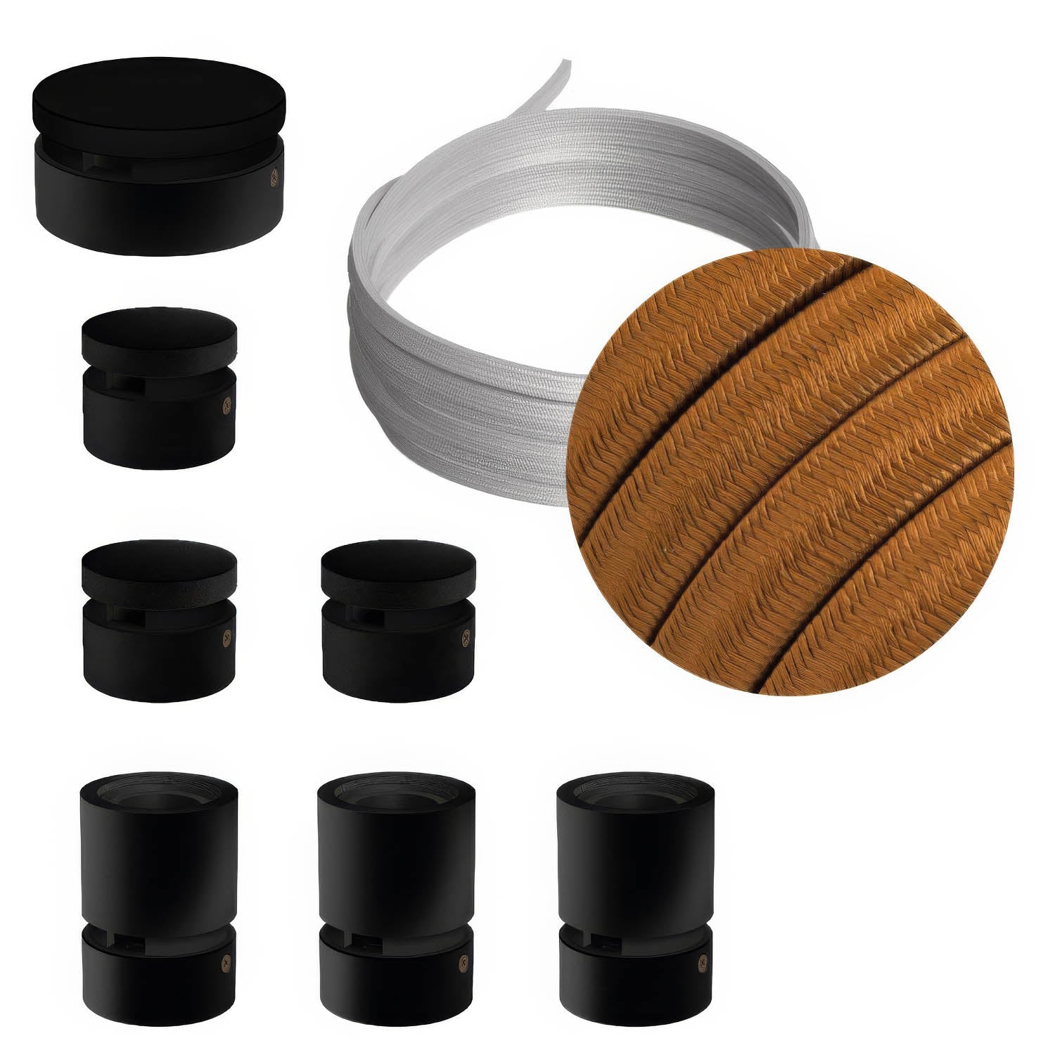 Sistema Filé Linear Kit - con cavo CM22 di 5 m per catenaria e 7 componenti in legno verniciato nero per interni - Creative Cables