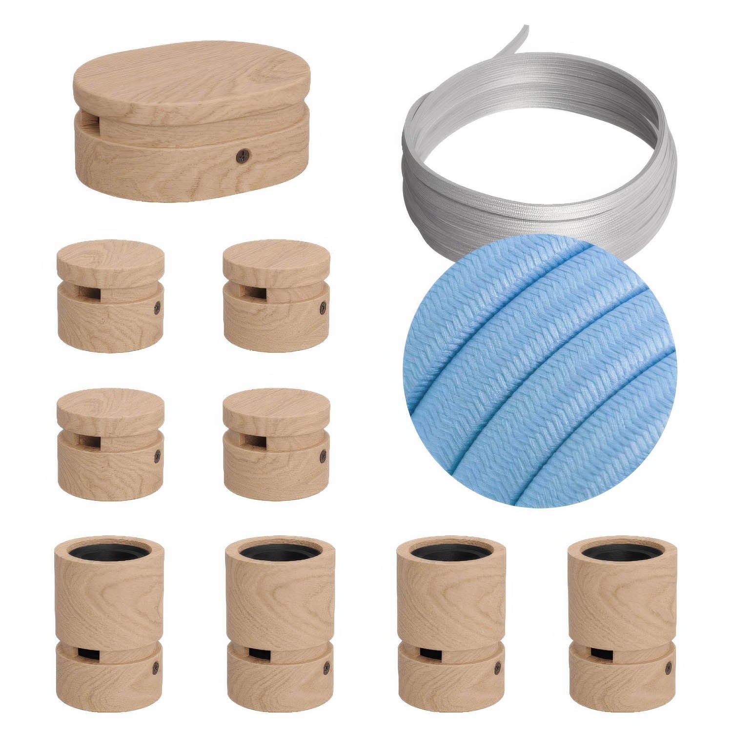 Sistema Filé Symmetric Kit - con cavo CM17 di 5 m per catenaria e 9 componenti in legno per interni