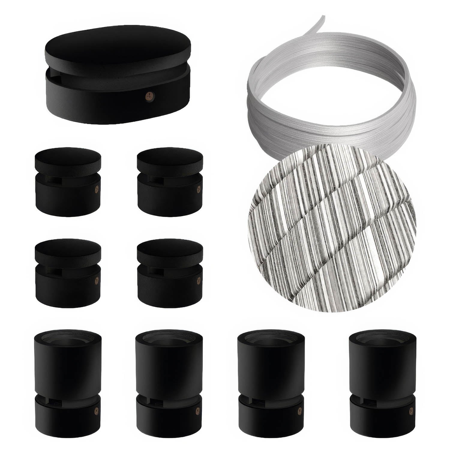 Sistema Filé Symmetric Kit - con cavo ECC37 di 5 m per catenaria e 9 componenti in legno verniciato nero per interni - Creative Cables