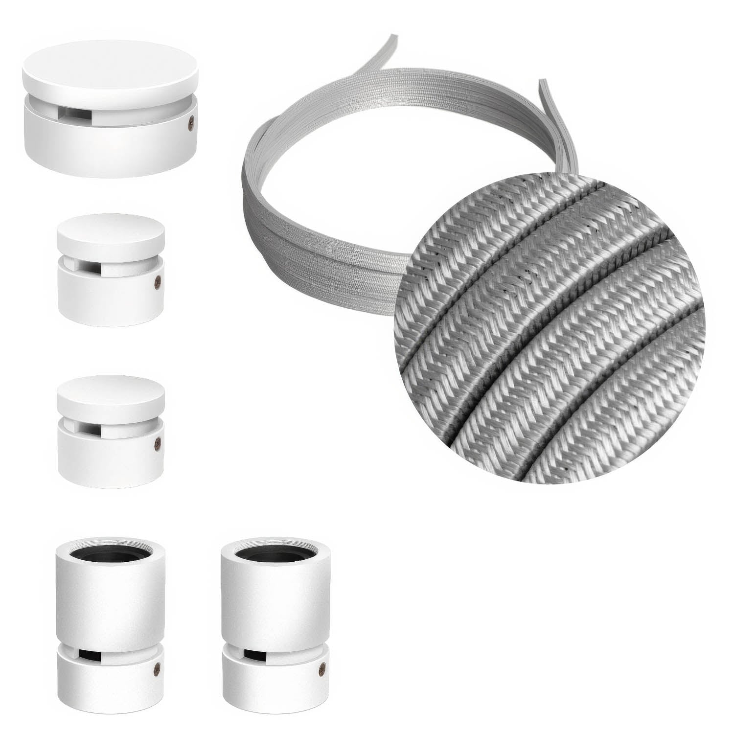 Sistema Filé Wiggle Kit - con cavo CM02 di 3 m per catenaria e 5 componenti in legno verniciato bianco per interni - Creative Cables