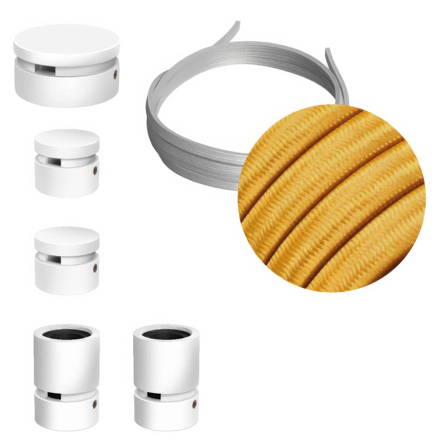 Sistema Filé Wiggle Kit - con cavo CM05 di 3 m per catenaria e 5 componenti in legno verniciato bianco per interni - Creative Cables