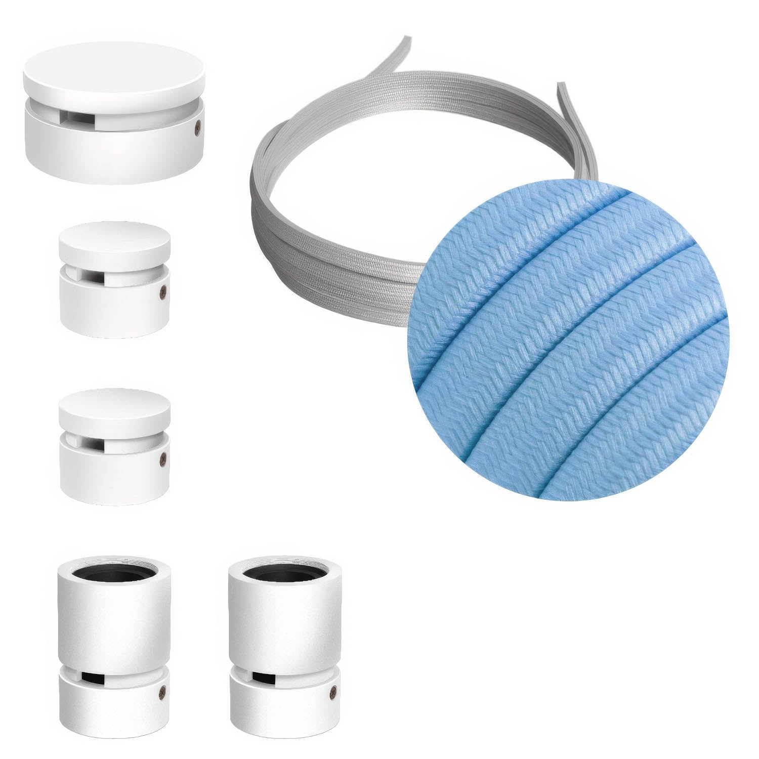 Sistema Filé Wiggle Kit - con cavo CM17 di 3 m per catenaria e 5 componenti in legno verniciato bianco per interni - Creative Cables