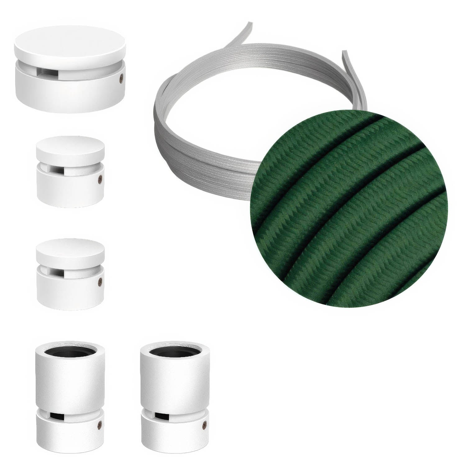 Sistema Filé Wiggle Kit - con cavo CM21 di 3 m per catenaria e 5 componenti in legno verniciato bianco per interni - Creative Cables
