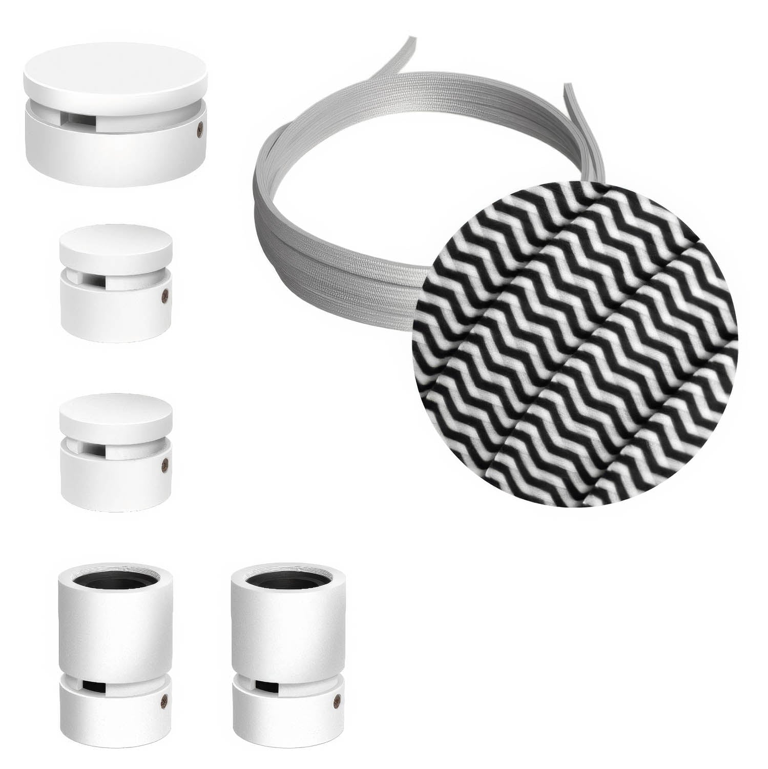Sistema Filé Wiggle Kit - con cavo CZ04 di 3 m per catenaria e 5 componenti in legno verniciato bianco per interni - Creative Cables