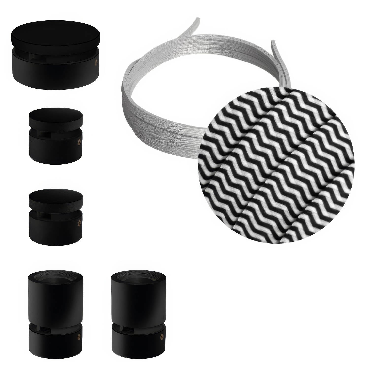 Sistema Filé Wiggle Kit - con cavo CZ04 di 3 m per catenaria e 5 componenti in legno verniciato nero per interni