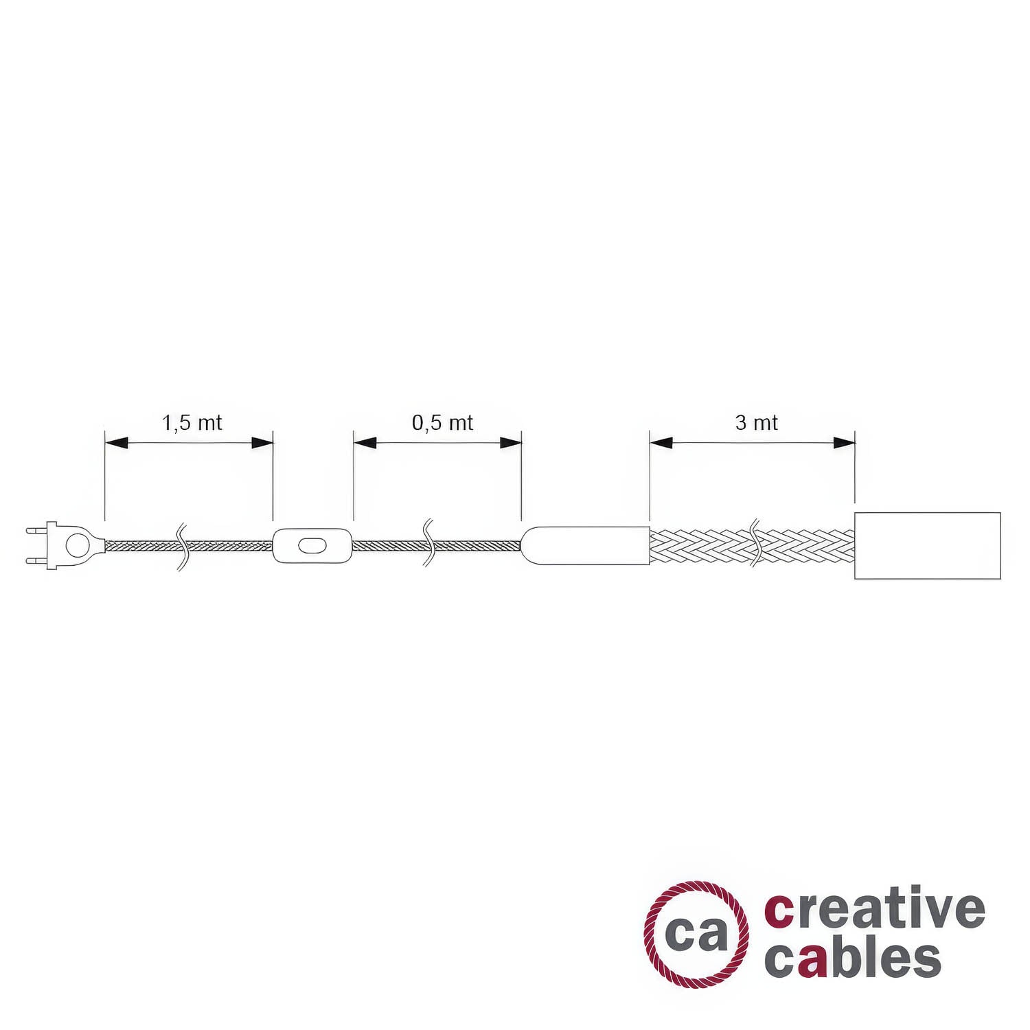 SnakeBis Corda - Lampada plug-in bianca con cordone trecciato in juta