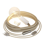 SnakeBis Corda - Lampada plug-in bianca con cordone trecciato in juta