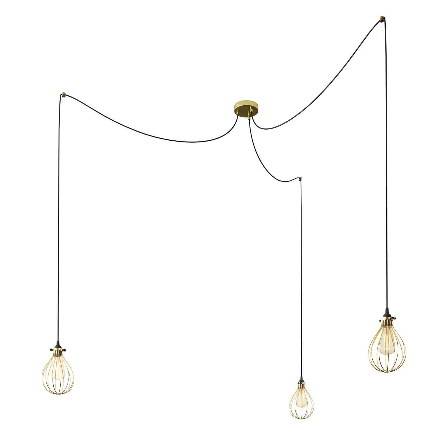 Spider - Lampada a sospensione multipla a 3 cadute con paralume Drop - Ottone - Creative Cables