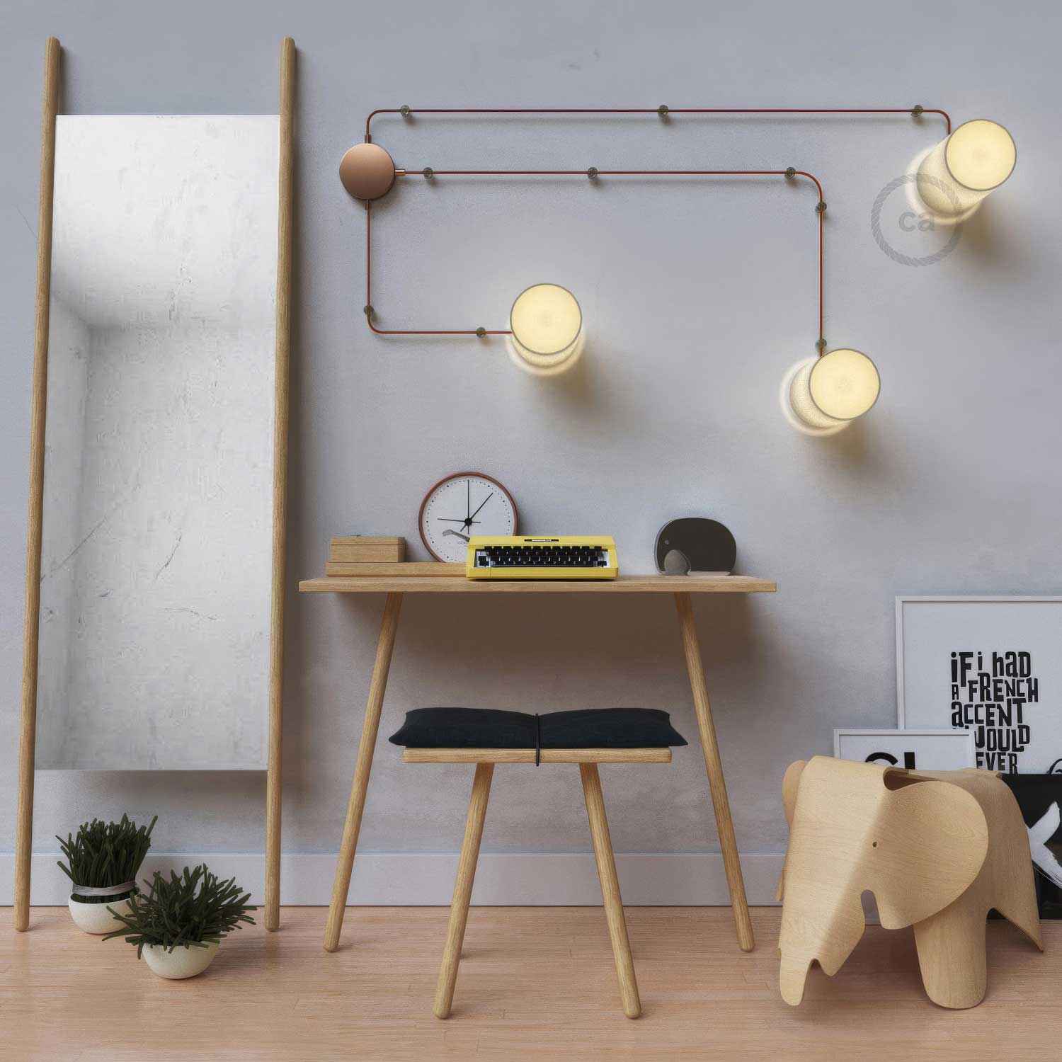 Spostaluce, il punto luce in metallo completo di portalampada E27 filettato, cavo tessile e fori laterali - Rame - Creative Cables